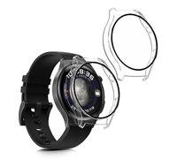 kwmobile Coque Compatible avec Huawei Watch 4 Coque - 2X Étui Cadre écran en Verre trempé pour Fitness Tracker - Transparent