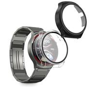 kwmobile Coque Compatible avec Huawei Watch 4 Pro Space Edition Coque - 2X Étui Cadre écran en Verre trempé pour Fitness Tracker - Transparent-Noir