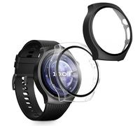 kwmobile Coque Compatible avec Huawei Watch 5 46mm Coque - 2X Étui Cadre écran en Verre trempé pour Fitness Tracker - Noir-Transparent