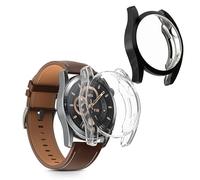 kwmobile Coque Compatible avec Huawei Watch GT 3 (46mm) Coque - 2X Étui Cadre écran en Silicone pour Fitness Tracker - Transparent-Noir