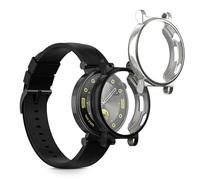 kwmobile Coque Compatible avec Huawei Watch GT4 41mm Coque - 2X Étui Cadre écran en Silicone pour Fitness Tracker - Noir-argenté
