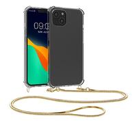 kwmobile Coque Compatible avec iPhone 15 - Coque Housse de Protection en Silicone avec Collier métal Transparent-doré