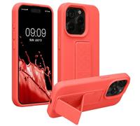 kwmobile Coque Compatible avec iPhone 15 Pro Max - Housse avec Support Doigt en TPU Silicone - Protection avec Fonction Support Corail