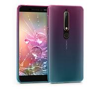 kwmobile Coque Compatible avec Nokia 6.1 (2018) - Coque Souple en Gel Silicone - Dégradé Transparent -Fuchsia-Bleu-Transparent