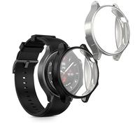 kwmobile Coque Compatible avec OnePlus Watch 2 / Oppo Watch X Coque - 2X Étui Cadre écran en Silicone pour Fitness Tracker - Noir-argenté