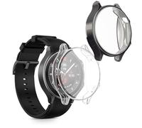 kwmobile Coque compatible avec OnePlus Watch 2 / OPPO Watch X coque - 2x Étui cadre écran en silicone pour Fitness Tracker - gris foncé-transparent