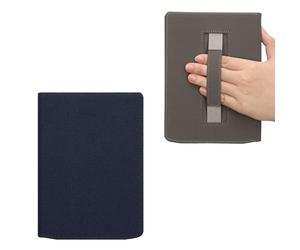 kwmobile Coque Compatible avec Pocketbook InkPad 4 / Color 3 / Color 2 Coque - Étui à Rabat Magnétique pour Liseuse eReader en Toile avec Sangle - Bleu foncé