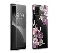kwmobile Coque Compatible avec Samsung Galaxy A51 Coque - Housse de Téléphone Souple en TPU avec Film Écran en Verre Trempé - Pastel Lilas-Transparent