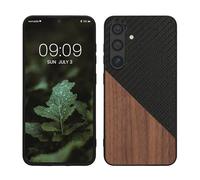 kwmobile Coque Compatible avec Samsung Galaxy S24 - Housse en Bois et Fibre Carbone Brun foncé-Noir