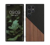 kwmobile Coque Compatible avec Samsung Galaxy S24 Ultra - Housse en Bois et Fibre Carbone Brun foncé-Noir
