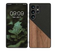 kwmobile Coque Compatible avec Samsung Galaxy S25 Ultra - Housse en Bois et Fibre Carbone Brun foncé-Noir