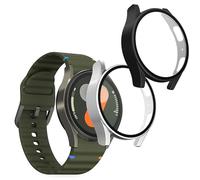 kwmobile Coque Compatible avec Samsung Galaxy Watch 7 40mm Coque - 2X Étui Cadre écran en Verre trempé pour Fitness Tracker - Noir-argenté