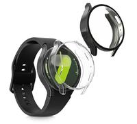 kwmobile Coque Compatible avec Samsung Galaxy Watch 7 44mm Coque - 2X Étui Cadre écran en Silicone pour Fitness Tracker - Transparent-Noir