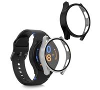 kwmobile Coque Compatible avec Samsung Galaxy Watch FE 40mm Coque - 2X Étui Cadre écran en Verre trempé pour Fitness Tracker - Noir-argenté
