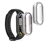 kwmobile Coque Compatible avec Xiaomi Mi Band 10 / Smart Band 10 Coque - 2X Étui Cadre écran en Verre trempé pour Fitness Tracker - argenté-Rose métallique