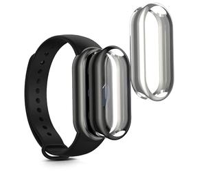kwmobile Coque Compatible avec Xiaomi Mi Band 9 / Smart Band 9 Coque - 2X Étui Cadre écran en Silicone pour Fitness Tracker - Noir-argenté