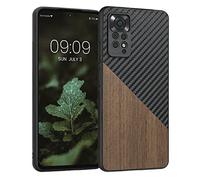 kwmobile Coque Compatible avec Xiaomi Redmi Note 11 Pro/Note 11 Pro (5G) / Note 12 Pro (4G) - Housse en Bois et Fibre Carbone Brun foncé-Noir