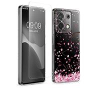 kwmobile Coque Compatible avec Xiaomi Redmi Note 13 5G Coque - Housse de Téléphone Souple en TPU avec Film Écran en Verre Trempé - Rose Clair-Brun foncé-Transparent