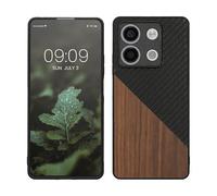kwmobile Coque Compatible avec Xiaomi Redmi Note 13 5G - Housse en Bois et Fibre Carbone Brun foncé-Noir
