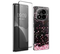 kwmobile Coque Compatible avec Xiaomi Redmi Note 14 Pro+ 5G / Redmi Note 14 Pro Plus 5G Coque - Housse de Téléphone Souple en TPU avec Film Écran en Verre Trempé - Rose Clair-Brun foncé-Transparent
