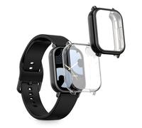 kwmobile Coque Compatible avec Xiaomi Redmi Watch 5 Lite Coque - 2X Étui Cadre écran en Silicone pour Fitness Tracker - Transparent-Noir