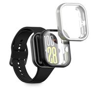 kwmobile Coque Compatible avec Xiaomi Redmi Watch 5 / Redmi Watch5 eSIM Coque - 2X Étui Cadre écran en Silicone pour Fitness Tracker - Noir-argenté