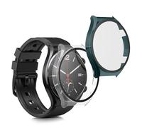kwmobile Coque Compatible avec Xiaomi Watch S1 Coque - 2X Étui Cadre écran en Verre trempé pour Fitness Tracker - Transparent-Vert