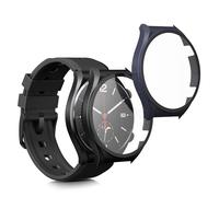 kwmobile Coque Compatible avec Xiaomi Watch S1 Coque - 2X Étui Cadre écran en Verre trempé pour Fitness Tracker - Noir-Bleu foncé