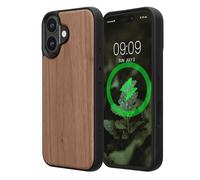 kwmobile Coque de Protection en Bois Véritable Compatible avec Apple iPhone 16 - Coque en Brun foncé Noyer