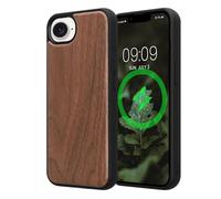 kwmobile Coque de Protection en Bois Véritable Compatible avec Apple iPhone 17e / iPhone 16e - Coque en Brun foncé Noyer