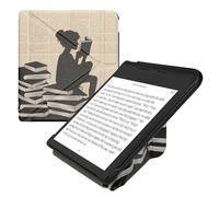 kwmobile Coque liseuse Compatible avec Kobo Libra Colour - Coque étui de Protection à Rabat en Simili Cuir - Noir-Beige