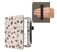kwmobile Coque Liseuse Compatible avec Pocketbook Era/Era Color/Era Lite - Étui à Rabat en Simili Cuir avec Fermeture Magnétique - Livres et Pages Beige-Marron-doré
