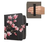 kwmobile Coque Liseuse Compatible avec Pocketbook Era/Era Color/Era Lite - Étui à Rabat en Simili Cuir avec Fermeture Magnétique - Magnolias Rose Clair-Blanc-Noir