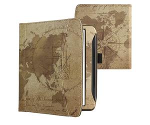 kwmobile Coque Liseuse Compatible avec Pocketbook Era/Era Color - Étui à Rabat en Simili Cuir avec Fermeture Magnétique - mappemonde Vintage Marron-Marron Clair