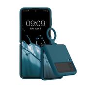kwmobile Coque Pliable Compatible avec Samsung Galaxy Z Flip4 - Étui de Protection Pliable en TPU avec Porte-clés - pétrole Mat