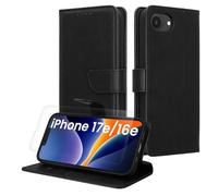kwmobile Coque Portefeuille Compatible avec Apple iPhone 17e / iPhone 16e Coque - Coque avec Porte-Cartes Protection RFID et Film Écran en Verre Trempé - Noir