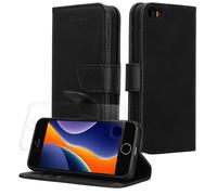 kwmobile Coque Portefeuille Compatible avec Apple iPhone SE (1.Gen 2016) / iPhone 5 / iPhone 5S Coque - Coque avec Porte-Cartes Protection RFID et Film Écran en Verre Trempé - Noir