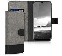 kwmobile Coque Portefeuille Compatible avec Blackview A60 Pro (4G) - Étui à Rabat Simili Cuir avec Compartiment Cartes - Gris-Noir