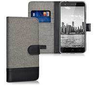 kwmobile Coque Portefeuille Compatible avec bq Aquaris X/X Pro - Étui à Rabat Simili Cuir avec Compartiment Cartes - Gris-Noir
