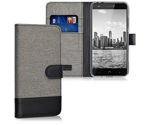 kwmobile Coque Portefeuille Compatible avec bq Aquaris X/X Pro - Étui à Rabat Simili Cuir avec Compartiment Cartes - Gris-Noir