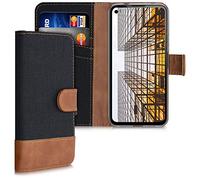 kwmobile Coque Portefeuille Compatible avec Google Pixel 4a - Étui à Rabat Simili Cuir avec Compartiment Cartes - Noir-Marron