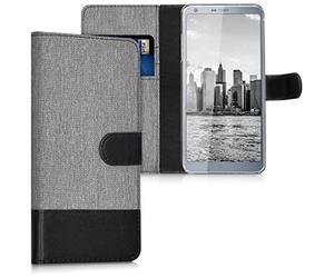 kwmobile Coque Portefeuille Compatible avec LG G6 - Étui à Rabat Simili Cuir avec Compartiment Cartes - Gris-Noir