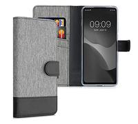 kwmobile Coque Portefeuille Compatible avec Motorola Moto G200 5G - Étui à Rabat Simili Cuir avec Compartiment Cartes - Gris-Noir