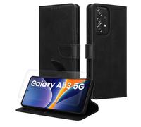 kwmobile Coque Portefeuille Compatible avec Samsung Galaxy A53 5G Coque - Coque avec Porte-Cartes Protection RFID et Film Écran en Verre Trempé - Noir