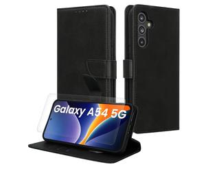 kwmobile Coque Portefeuille Compatible avec Samsung Galaxy A54 5G Coque - Coque avec Porte-Cartes Protection RFID et Film Écran en Verre Trempé - Noir
