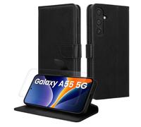 kwmobile Coque Portefeuille Compatible avec Samsung Galaxy A55 5G Coque - Coque avec Porte-Cartes Protection RFID et Film Écran en Verre Trempé - Noir