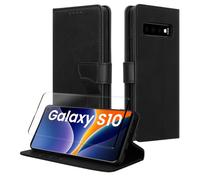 kwmobile Coque Portefeuille Compatible avec Samsung Galaxy S10 Coque - Coque avec Porte-Cartes Protection RFID et Film Écran en Verre Trempé - Noir