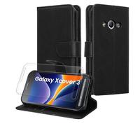 kwmobile Coque Portefeuille Compatible avec Samsung Galaxy Xcover 3 Coque - Coque avec Porte-Cartes Protection RFID et Film Écran en Verre Trempé - Noir