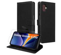 kwmobile Coque Portefeuille Compatible avec Samsung Galaxy Xcover6 Pro Coque - Coque avec Porte-Cartes Protection RFID et Film Écran en Verre Trempé - Noir
