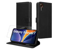 kwmobile Coque Portefeuille Compatible avec Samsung Galaxy Xcover7 Coque - Coque avec Porte-Cartes Protection RFID et Film Écran en Verre Trempé - Noir